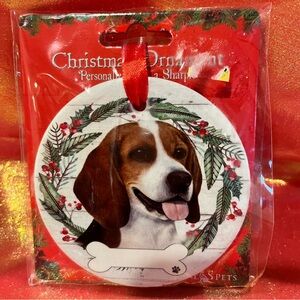 Beagle Christmas Ornament with Red Ribbon